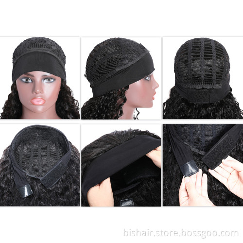 Wavy real hair wig with headband Semi-wig without glue 150% density Brazilian real hair with wavy headband wig